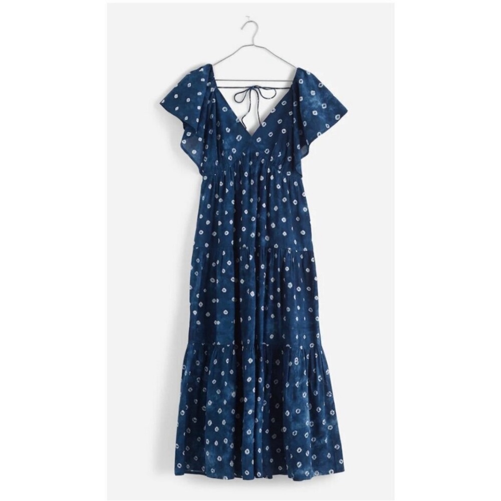 NWT Madewell Tie-Back Flutter-Sleeve Midi Dress Shibori Print